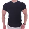 Ginásio preto camiseta homens fitness esporte t-shirt algodão masculino fisherbuilding treino skinny tee skinny tops vestuário 210813