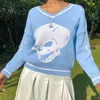 Skulls Y2K Knitted Woman Sweaters Female Pullovers V Neck Knitwear 2020 Streetwear Autumn Long Sleeve E-Girl Tops Winter Jumper X0721