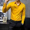 Chemises occasionnelles pour hommes Mode Gold Feuille Noir Chemise Hommes Slim Fit coréen manches longues 2021 Smart Business Party Club Jaune