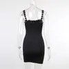 Casual Jurken BKLD Sexy Outfits voor Vrouw Borduurwerk Daisy Decoratie Spaghetti Strap Slank Low-Cut Black Mini Dress Bodycon Clubwear