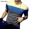 Летняя мужская футболка повседневная пэчворк с короткими рукавами мужская одежда Rend мода Slim Fit Hip-хоп op EES PLUS M-5XL 210629