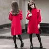 Children Kids Girls Clothes Red Spring Knitted Ruffles Teen Girl's Long Sleeve Sweater Dresses 4 5 6 7 8 9 10 11 12 13 14 Years 220106