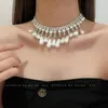 Chokers 2021 DESIGN Retro Multi-Layer Diamond Pearl Tassel Necklace Clavicle Chain Temperament Choker 12 Pcs/Lot E-098