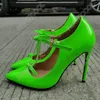 Klänningskor Ronticool Handgjorda Kvinnor T-Rem Pumpar Patent Sexig Stiletto Heel Pekad Toe Gorgeous 9 Färger Party US Plus Size 5-15