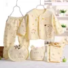 Spring and Autumn 5-piece Hedgehog Print Top Pants Set for born Baby Sets Clothes 210528