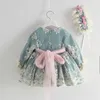 2 stks Babymeisje Lange Mouw Blauw Vintage Lolita Baljurk Kinderen Spaanse Prinses Jurk Voor Meisje Verjaardag Bruidsmeisjes Jurken Q0716