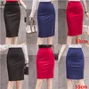 Elegant High Waist Skirts Workwear Plus Size Midi Skirt Slit Black Red elastic Office Lady Bodycon Pencil Skirts Womens 4XL 5XL 210306