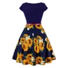 MISSJOY Plus size 4XL Abito kleding vrouwen Vintage Elegante Cap Sleeve Lemon Flower Stampa pin up abiti alla moda kerst jurk 210309