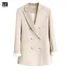 Ly Varey Lin Primavera Otoño Vintage Mujeres Manga larga Sólido Blazer Oficina Damas Cuello con muescas Doble botonadura 211122