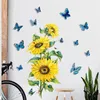 DIY Sunflower Wall Stickers With 3D Colorful Butterfly Walls Sticker Creative Stereo Room Background Bedroom Nursery Wedding Party Decor