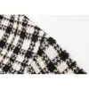 Giacca scozzese in pelle PU con cuciture in tweed autunnale per donna Streetwear Cappotto monopetto in lana con bavero con cintura Donna 211118