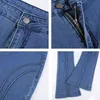 Streetwear rayé bleu chic Flare Jeans pour filles femme mode Vintage Denim pantalon femme taille haute pantalon Capris 211112