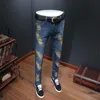 Golden Inkjet Jean Homme Casual Men Jeans Skinny Slim Fit Blue Men's Denim Trousers Biker Straight Pants Streetwear Clothes 210527