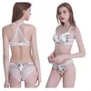 New Top Sexy Women's Tong Underwear Set Printing Brassiere Women Lingerie Set Lace Push up Bra Panties Sets Deep V Gather X0526