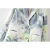 elegant women tie-dye blazer office ladies grey print jackets casual female double breasted suits chic sets 210527