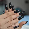 Uñas postizas Classic Balck Cool Fake Nail Long Pure Color Shiny Art Tips Cubierta completa Ataúd único Prud22