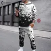 Sonbahar Kış erkek 2 Parça Set Sıcak Sıçrama Mürekkep Baskı Rahat Uzun Kollu Boy Hoodie Kazak Üst + Sweatpant Eşofman Kıyafet X0909