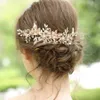 Gold Color Flower Pearl Rhinestone Comb Accessories For Women Handmade Wedding Hair Jewelry Headband Bride Accesories