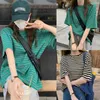 Dames T-shirt Zweet met korte mouwen 2021 losse en dunne luie stijl Top contrasterende kleur gestreepte O-nek Zomer Koreaanse vrouwen Casual