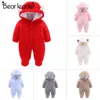 Bear Leader Baby Girls Fashion Cute Winter Romper born Boys Cartoon Ear Cute Solid Clothes Kids Warm Flannel Romper 210708