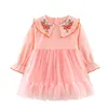아기 소녀 자수 메쉬 프린세스 드레스 2020 새로운 긴 소매 드레스 가을 유아 키즈 소녀 2-6 년 동안 최고의 생일 선물 Q0716