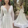 2022 섹시한 해변 Boho 플러스 사이즈 라인 웨딩 드레스 긴 소매 가운 웨딩 드레스 Backless 스윕 기차 레이스 시폰 Vestidos de Novia 5S4