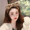 Kadınlar Vintage Baskı Leopar Nokta Ekose Bantlar Büyük Yay Mercan Polar Yüz Yıkama Kalın Kafa Tatlı Hairbands Scrunchie Saç Aksesuarları