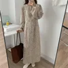 Leopard Chiffon Kvinnors A-Line Sweet Elegance Animal Printed Snygg Full Sleeves Chic Slim Spring Dress 210525