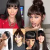 Natural Human 3 Clips 3D Blunt Cut OverHead Bangs Clip In Hair Extensions Non-Remy 2.5"x4.5" 613 #1B #2 Brown