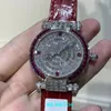 Fashion Brand Women Automatic Watch IMPERlALE Mechanicial Red Stingray Leather Full Diamond CZ Wristwatch 36mm Top Quality Watch