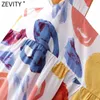 Zevity Femmes Vintage Col Carré Plissé Volants Graffiti Imprimer Mini Robe Femme Casual Robe Chic Beach Style Robes DS8384 210603