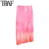 TRAF Women Chic Fashion Tie-Dye Draped Slit Hem Midi Skirt Vintage High Waist Back Zipper Female Skirts Mujer 210629