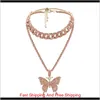 Luxe vrouwen kettingen ijskoud Cubaanse linkketens vlinder hanger Crystal Rhinestone Animal Hip Hop Jewelry Gold Pink White K Gun Zi Seyrj