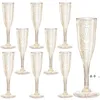 NEWGold Glitter Plastic Champagne Flutes Clear Plastic Toasting Goblet Disposable Wedding Party Cocktail Cups Wine Decoration EWE7587