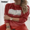 Spring Winter Street Hoodies Gold Letters Printed Sweatshirts Warm Women Fashion Full Pullovers O-neck Velour Tops PR2286G 210910