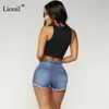 Liooil Pantaloncini di jeans skinny strappati sexy con tasche Pantaloncini di jeans aderenti con foro aderente a vita alta Streetwear da donna 210625