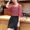 2 Pieces Embroidered Chiffon Shirt Summer Suspender Top Two Piece Lace Hollow Mesh Sexy Temperament Pullover Blouse 210601