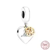 Ciondolo cuore dorato con perline rotonde in argento sterling 925 adatto per gioielli di moda fai-da-te con bracciale Pandora