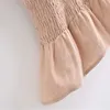 Za Top Women Vintage Elasticized Rustik Ruffle Blouse Spaghetti Straps Baklösa Sexig Sommarskjorta Kvinna Chic Smocked Blusas 210602