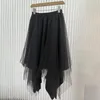 Skirts ZCSMLL 2021 Women Autumn Solid Color Elastic Waist Black Gauze Ladies Fashion Casual Loose Asymmetrical Skirt