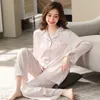 Mulheres Gelo Silk Pijamas Primavera Quarto Branco Sleepwear PJS Lace Edge Pijama Feminino Mujer Dormir Home Roupas Cetim Pijama Femme 210928