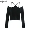 Yojoceli elegant halter kvinnor stickade toppar jumper höst grundläggande svart tröja pullover vinter casual daglig stickning 210609