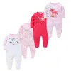 3 4 pcs / lot baby rompers född tjej pojke kläder 100% bomull 0-12 månader vinter höst spädbarn jumpsuit 210816