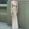 イブニングドレスOuro Vestidos de joite Sereia Um Ombro Barato joite Glitter Elegante Longo Festa Dourado Lantejouras VestidoフォーマルTule