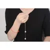 Simple Mode 925 Collier en argent Sterling Baller Perles Portes Perle Pull Long Chaîne Colliers pour Femmes Colliers Collaires Bijoux Cadeau