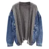 Shengpalae New Fashion Autumn Winter Knitted Denim Stitching Jacket Women Loose Casuary High Street Coat女性A174 201019