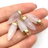 8x25mm Natural Crystal Stone Charms Cone Green Rose Quartz Pendants Guldkant Trendig för halsband Örhängen Smycken Göra grossist