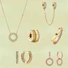 2021 Höstserie 925 Silver Glänsande Charmiga Golden Double Hoop Örhängen Multi-Ring Halsband Hängande Mode Smycken Set