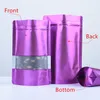 100pcs Stand up Matte Purple Window Zip Lock Aluminum Foil Bag Resealable Meat Coffee Powder Snack Nuts X-mas Wedding Gifts Heat Sealing Packaging Pouches