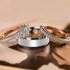 Cluster Rings Huitan Arrival Trendy 3Pcs/Set Women Princess Cut Zircon Micro Paved Small Round CZ Stone Wedding & Engagement Jewelry